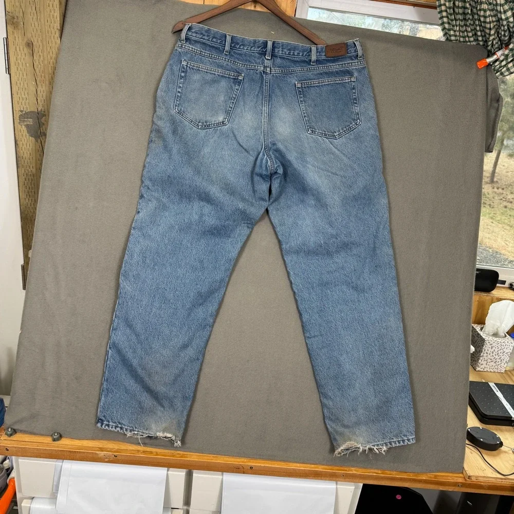 L.L. Bean Flannel Lined Jeans Men 42x34 Blue Relaxed Fit Denim Outdoor Workwear